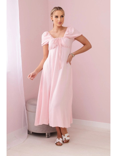 Women's dress with ties at the neckline - powder pink