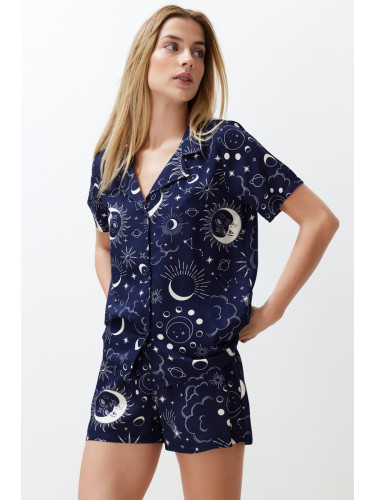 Trendyol Navy Blue Galaxy Patterned Viscose Woven Pajamas Set