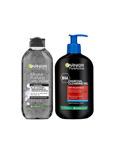 Пакет с отстъпка Почистващ гел Garnier Pure Active Charcoal Cleansing Gel + Мицеларна вода Garnier Skin Naturals Micellar Purifying Jelly Water