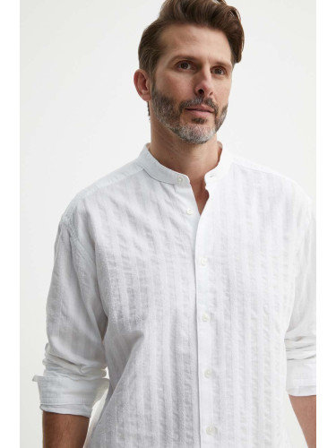 Риза BOSS мъжка в бяло със свободна кройка с права яка 50513768