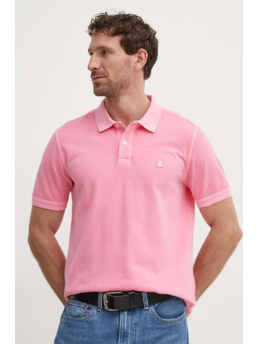Памучна тениска с яка United Colors of Benetton в розово с изчистен дизайн