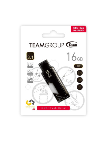 Памет 16GB USB Flash Drive, Team Group T183, USB 3.1, черна