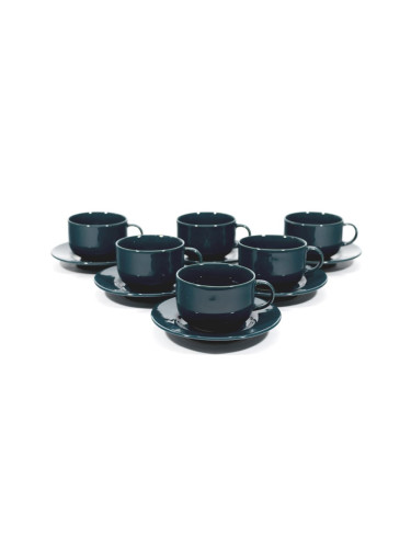 К-кт за кафе 6 бр. керамични чаши с чинийки тъмнозелени