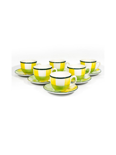 К-кт 6 бр. керамични чаши Tereza със захарница, бял/жълт/зелен