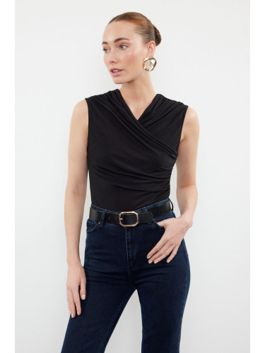 Trendyol Black Fitted Gather Detailed Sleeveless Stretchy Knitted Blouse