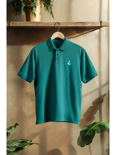 Trendyol Emerald Green Regular Cut 100% Cotton Embroidered Polo Neck T-shirt