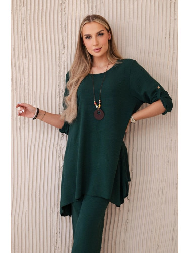 Women's set blouse with pendant + trousers - dark green