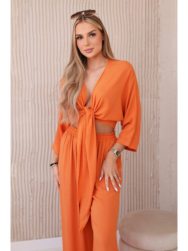 Women's Viscose Top with Tie Down + Trousers - Orange