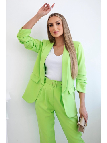 Women's elegant blazer + trousers set - neon green