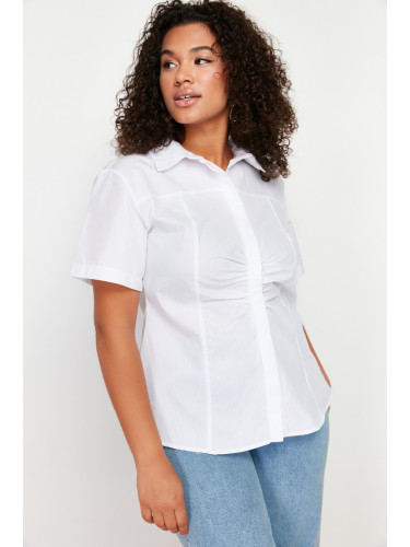 Trendyol Curve White Front Gathered Detail Woven Shirt