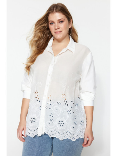 Trendyol Curve White Woven Shirt with Scalloped Detail