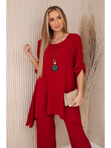 Women's set blouse with pendant + trousers - burgundy