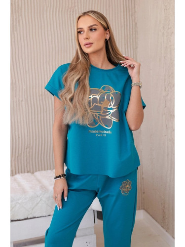 Women's set T-shirt with print + pants - sea blue