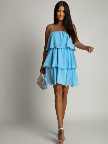 Women's summer dress with ruffles - light blue