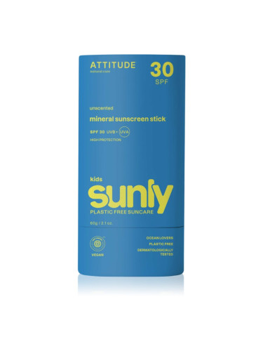 Attitude Sunly Kids Sunscreen Stick слънцезащитен минерален крем в стик за деца SPF 30 60 гр.