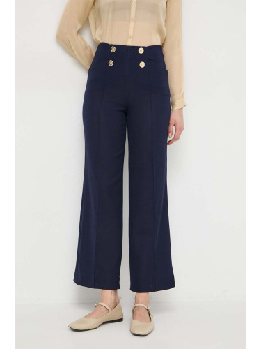 Памучен панталон Luisa Spagnoli в тъмносиньо със стандартна кройка, с висока талия