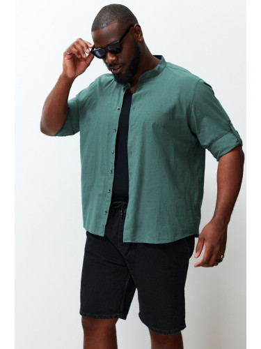 Trendyol Dark Green Regular Fit Comfortable High Collar Basic Large Size Shirt