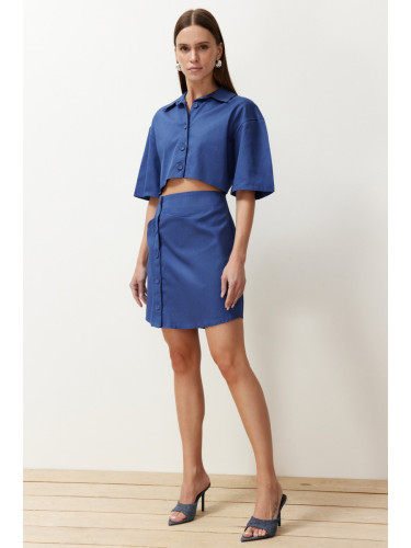 Trendyol Limited Edition Indigo A-line Window Detailed Shirt Collar Mini Woven Dress