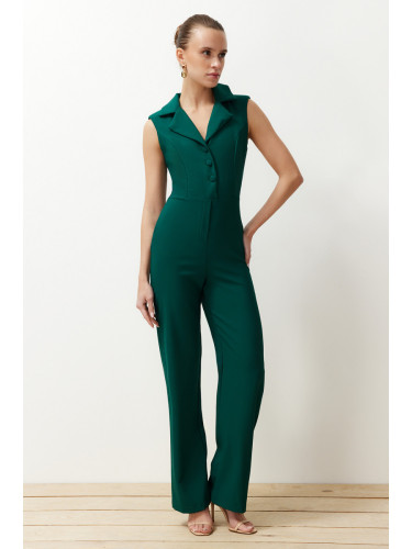 Trendyol Emerald Green Jacket Collared Button Detailed Woven Jumpsuit