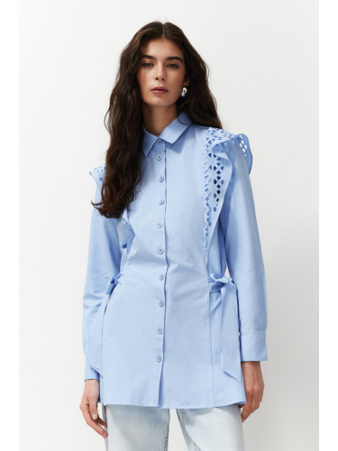 Trendyol Light Blue Embroidered Cotton Woven Shirt