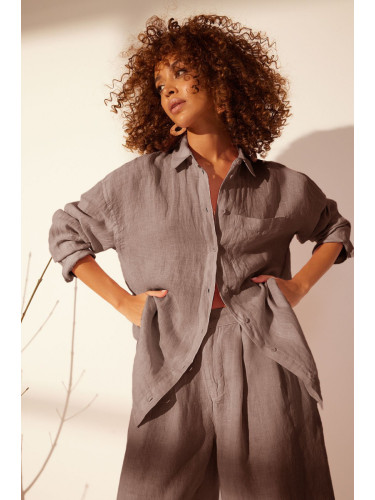 Trendyol Brown 100% Linen Oversize Shirt