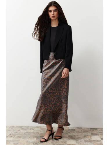 Trendyol Brown Leopard Patterned Satin Woven Skirt
