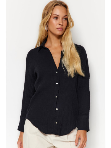 Trendyol Black Oversize/Cross-Wear Muslin Woven Shirt