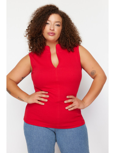 Trendyol Curve Red Zipper Knitted Blouse