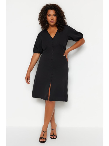 Trendyol Curve Black Buttoned Slit Detailed Woven Dress