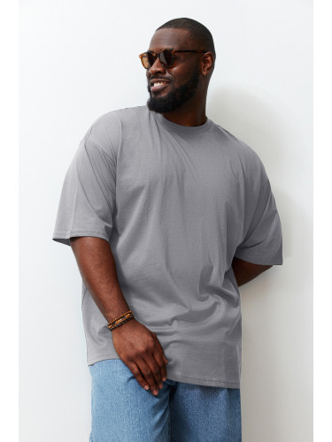 Trendyol Gray Men's Plus Size Oversize Comfortable Basic 100% Cotton T-Shirt