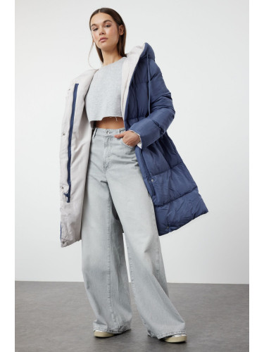 Trendyol Grey-Blue Reversible Hooded Water Repellent Long Puffer Jacket