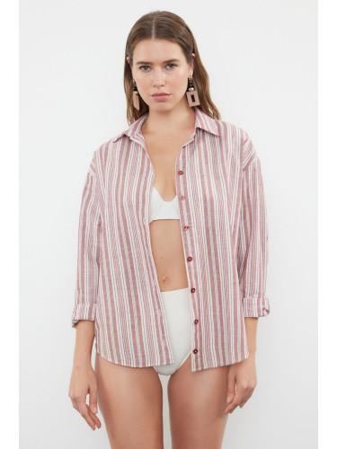 Trendyol Burgundy Striped Woven 100% Cotton Shirt
