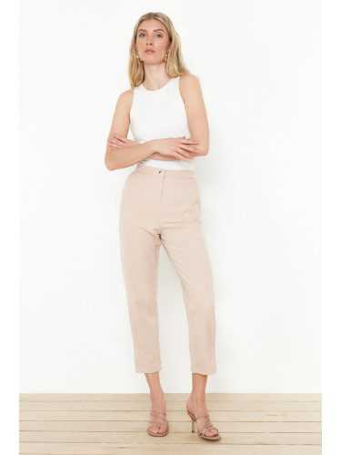 Trendyol Beige Cigarette Cuff Stitched Woven Trousers