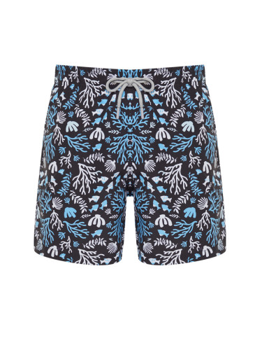 Trendyol Black Standard Size Coral Patterned Swim Shorts