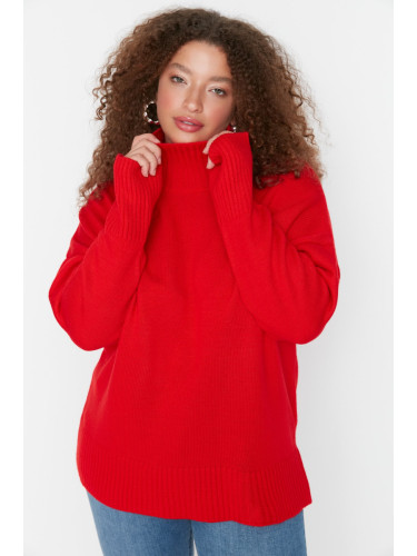 Trendyol Curve Red Turtleneck Off Shoulder Knitwear Sweater