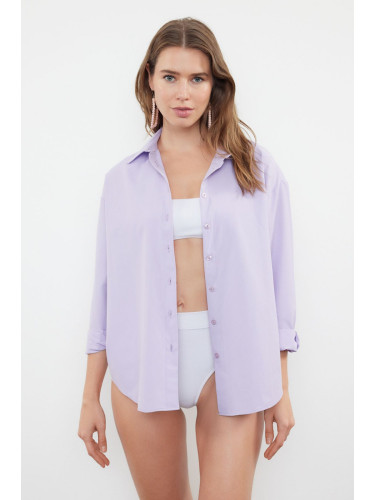 Trendyol Lilac*St Plain Weave 100% Cotton Shirt