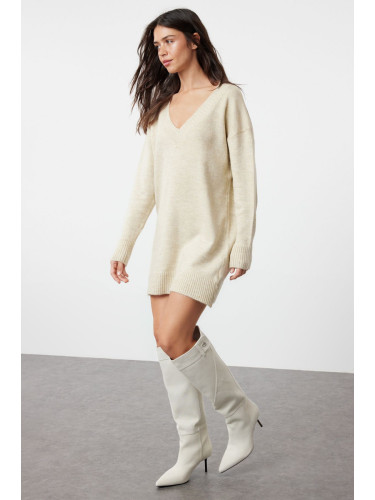 Trendyol Stone Mini Knitwear Wide Pattern Soft Texture Dress