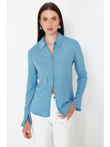 Trendyol Light Blue Textured Fitted Woven Shirt