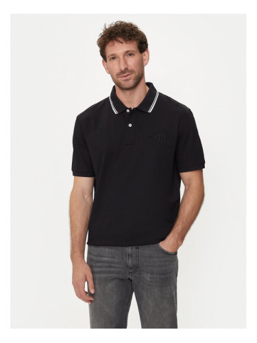 Gant Тениска с яка и копчета Contrast 2013039 Черен Regular Fit