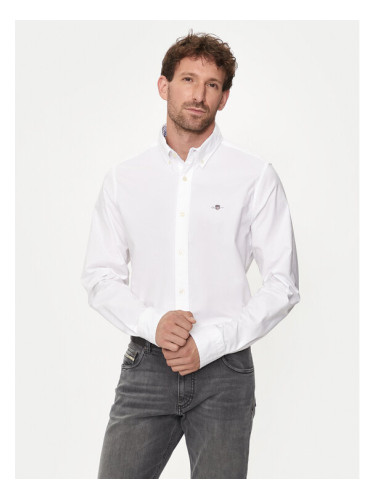 Gant Риза Oxford 3230115 Бял Slim Fit