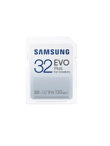 Карта памет 32GB SDHC, Samsung EVO Plus SD Card, UHS-I U3, скорост на четене до 130MB/s