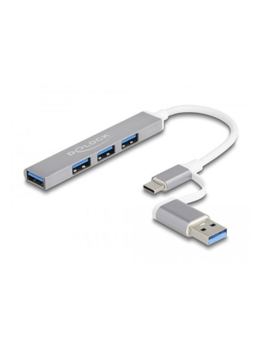 USB хъб Delock 64214, 4 порта, от USB Type-C/USB Type-A към 1x USB 3.0 Type-A, 3x USB 2.0 Type-A