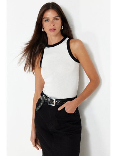 Trendyol White Halter Collar Contrast Piping Detail Ribbed Flexible Knitted Undershirt