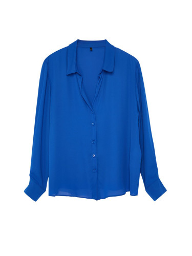 Trendyol Curve Blue Buttoned Regular Cut Woven Plus Size Shirt
