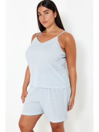Trendyol Curve Blue Striped Thin Strap Knitted Pajama Set