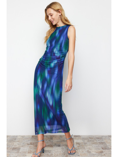 Trendyol Multi-Colored Gather/Drape Detailed Patterned Fitted Maxi Flexible Knitted Pencil Dress