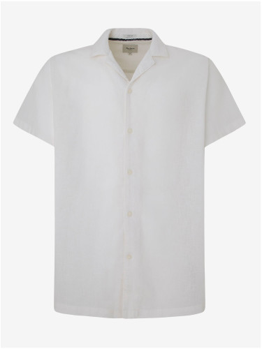 Men's Cream Linen Short Sleeve Shirt Pepe Jeans - Men's