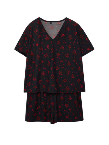 Trendyol Curve Black Floral Patterned V-Neck Knitted Pajama Set