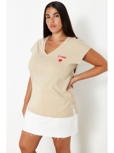 Trendyol Curve Beige Oversize Knitted T-Shirt