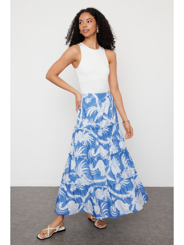 Trendyol Navy Blue Patterned Flared Maxi Length Woven Skirt